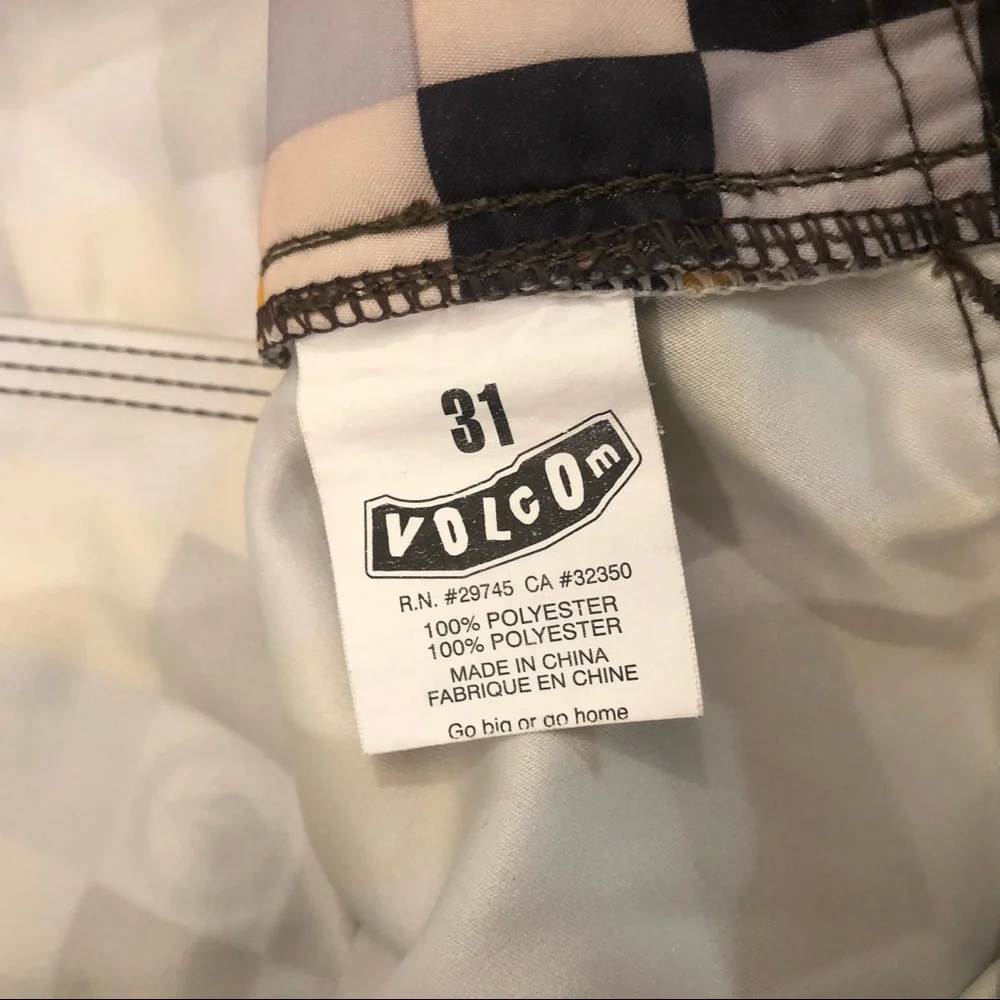 Volcom Stone Surf Skate Brown Yellow Tan Beach Swim Trunks Board Shorts Mens 31